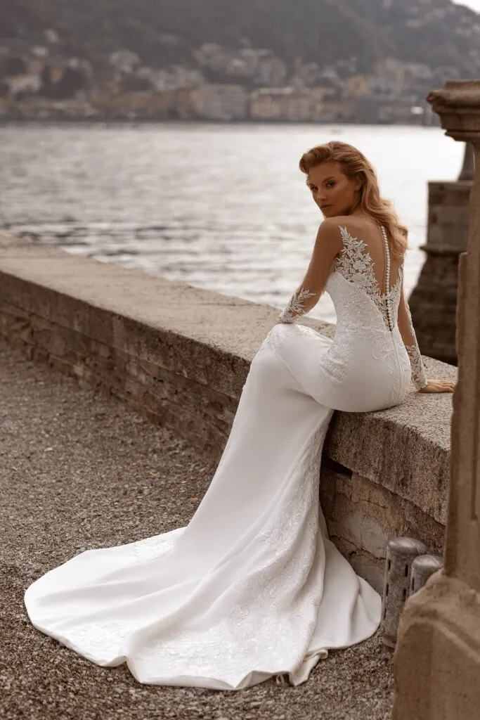 Floral Lace Wedding Dress - Mermaid Wedding Dress - Long Sleeve Wedding Dress - Elegant Bridal Gown Plus Size