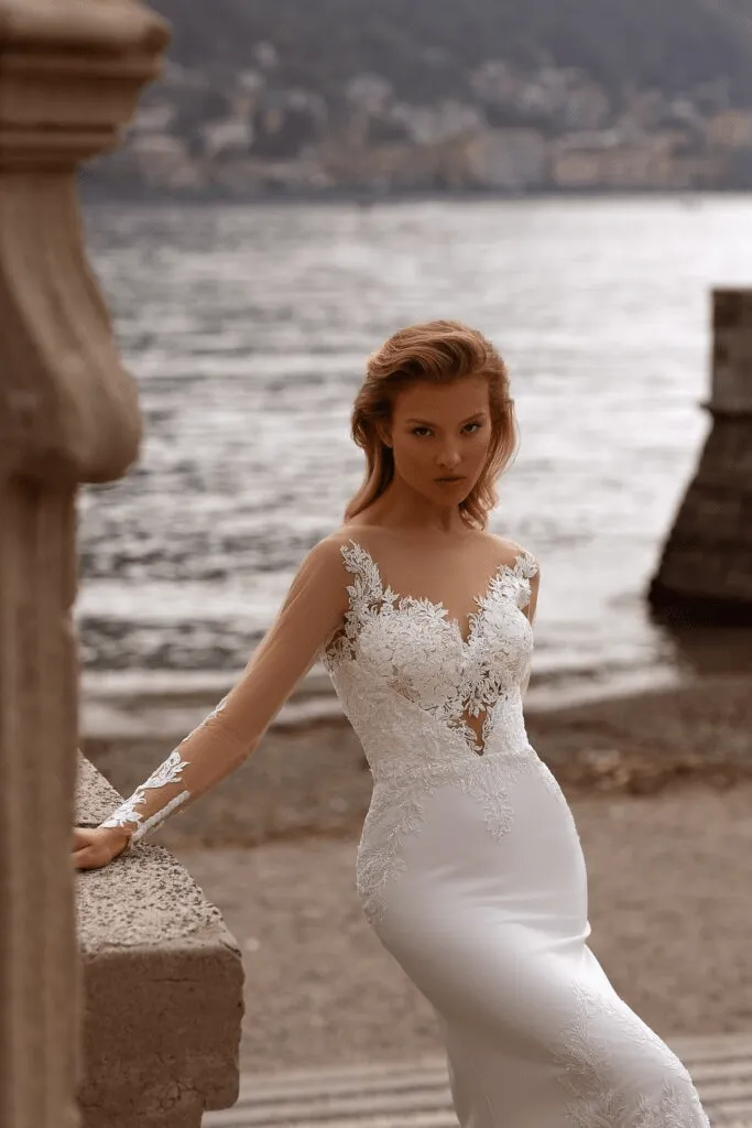 Floral Lace Wedding Dress - Mermaid Wedding Dress - Long Sleeve Wedding Dress - Elegant Bridal Gown Plus Size