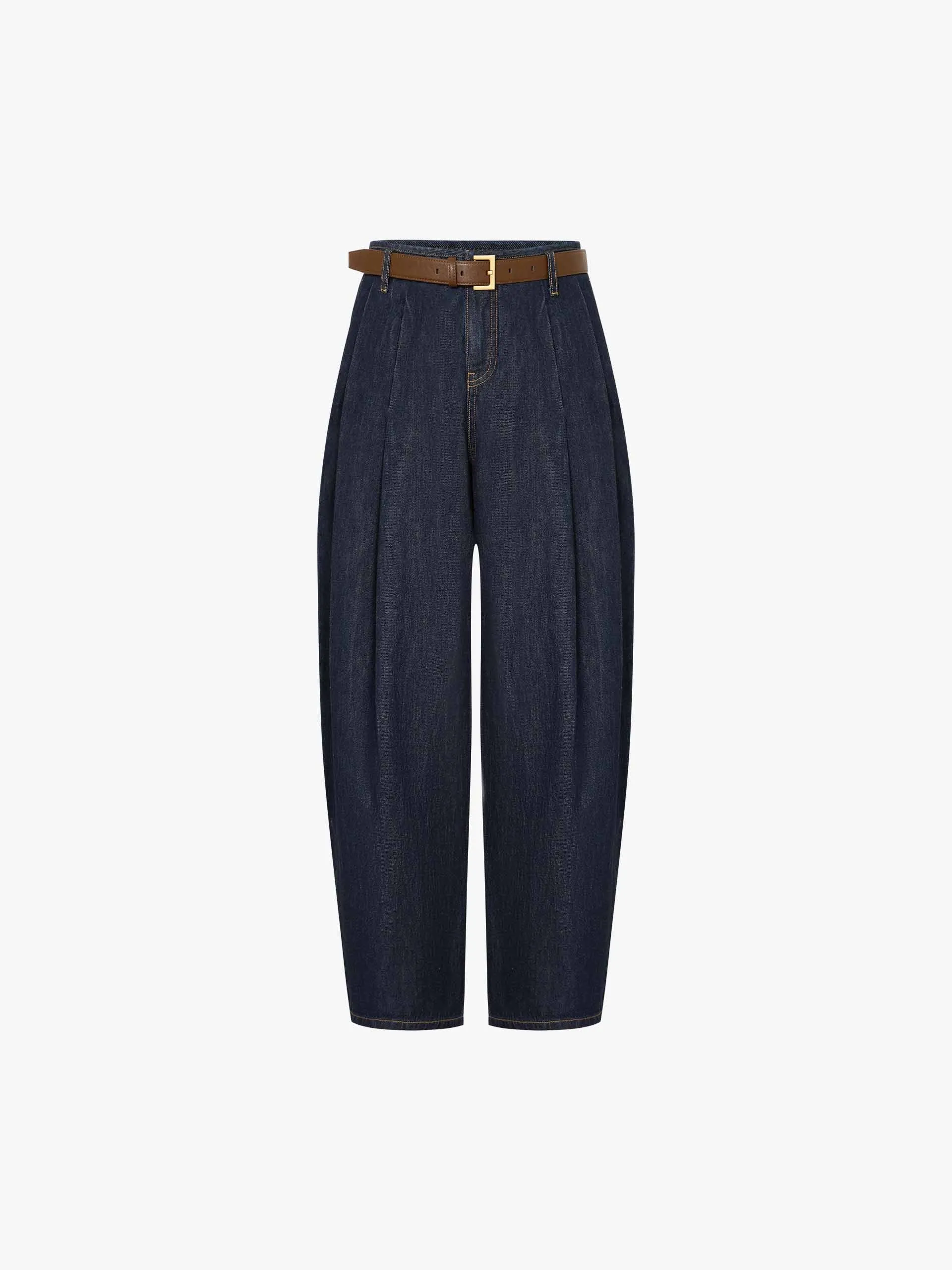 Front Pleated Straight Jeans