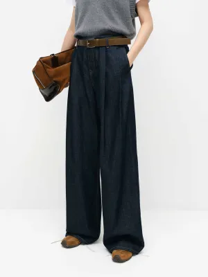Front Pleated Straight Jeans