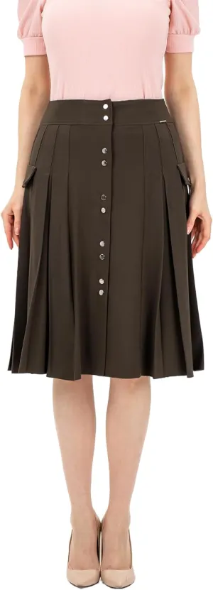 G-Line Pleated Button-Front Midi Skirt, Pleated Midi Skirts for Women, High Waisted Skirts, Long A Line Skirt for Women