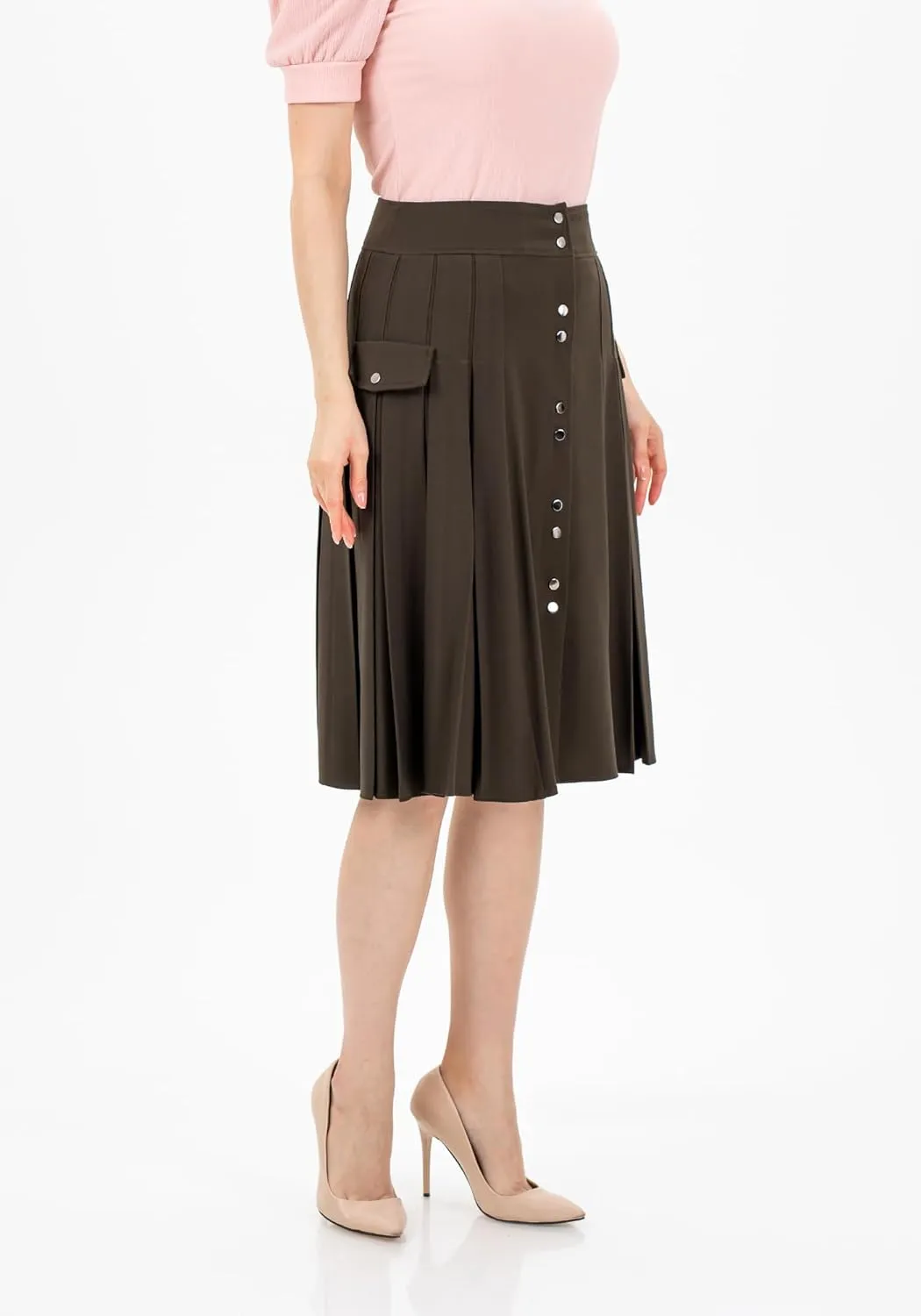G-Line Pleated Button-Front Midi Skirt, Pleated Midi Skirts for Women, High Waisted Skirts, Long A Line Skirt for Women