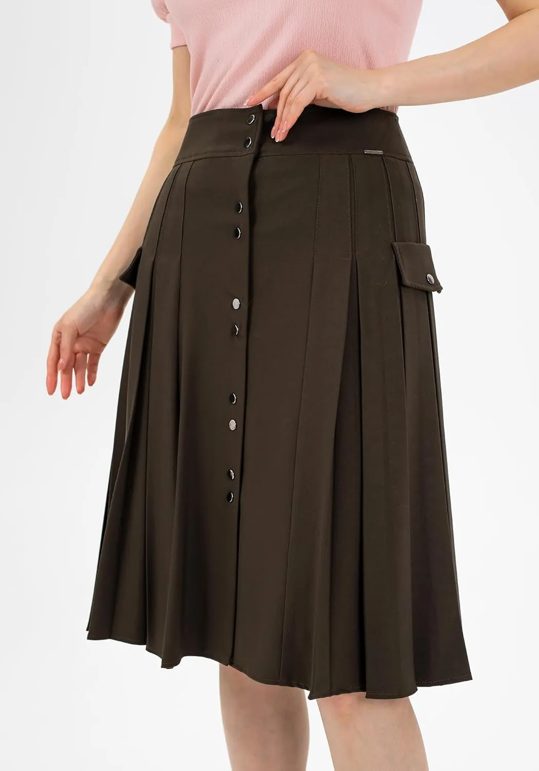 G-Line Pleated Button-Front Midi Skirt, Pleated Midi Skirts for Women, High Waisted Skirts, Long A Line Skirt for Women