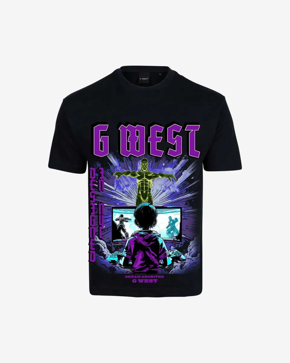 G West Game of G Baby Blue Black Oversized Tee