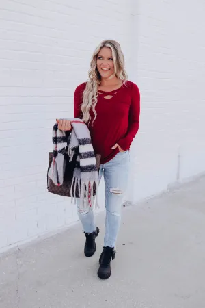 Gaylord Crisscross Neck Top - Burgundy