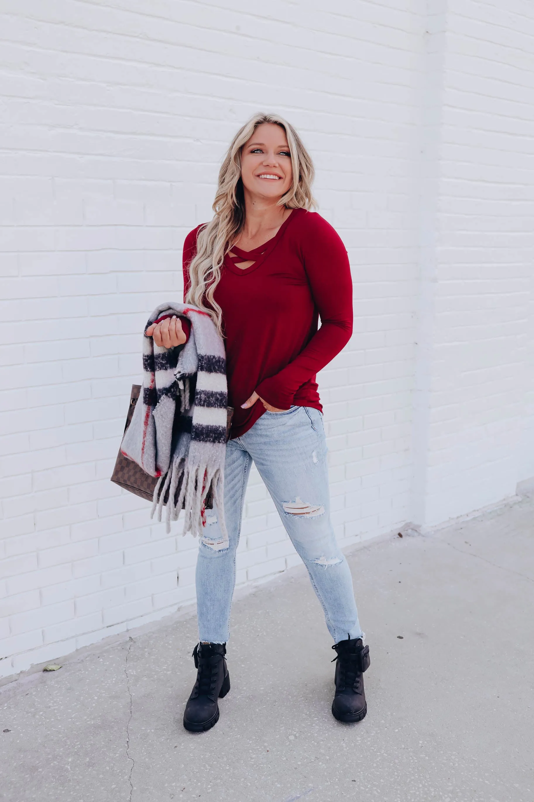 Gaylord Crisscross Neck Top - Burgundy