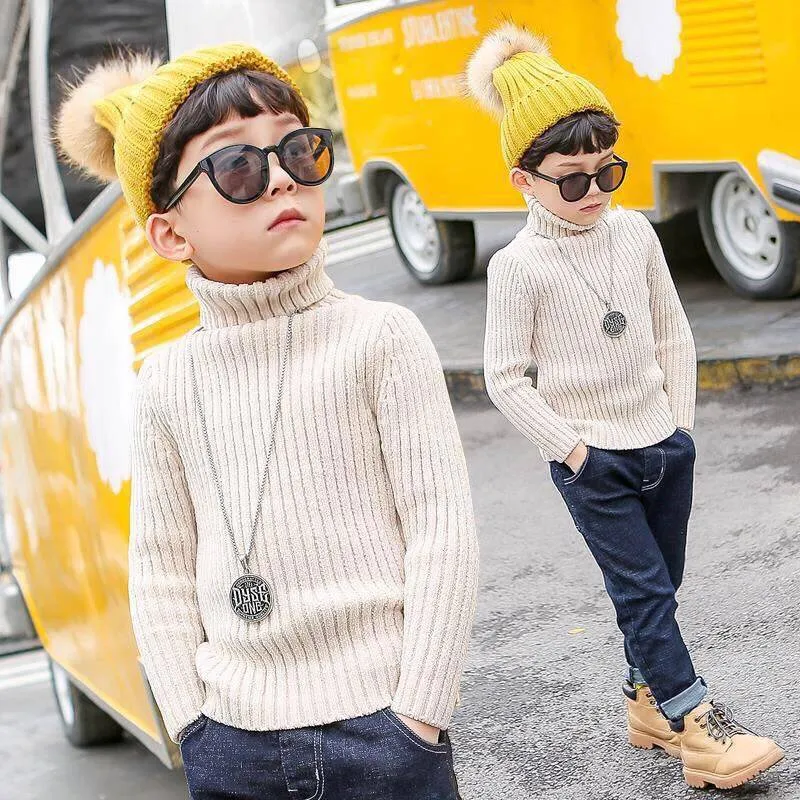Girls Boys Turtleneck Sweater Knitwear Winter Warm Turtle Neck