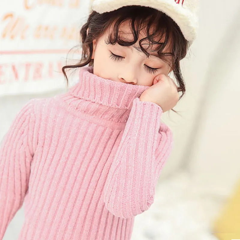 Girls Boys Turtleneck Sweater Knitwear Winter Warm Turtle Neck