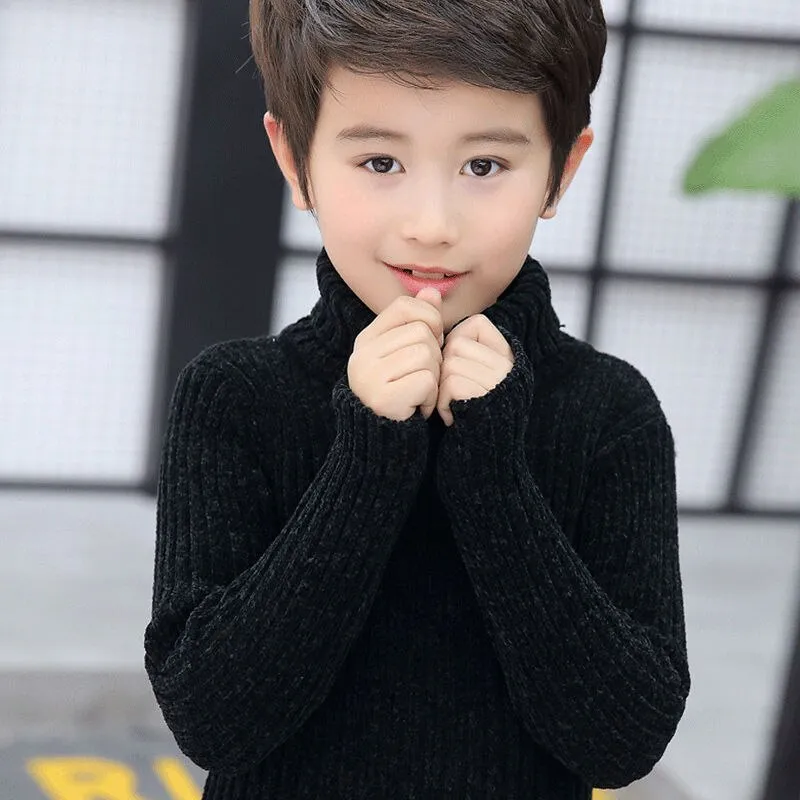 Girls Boys Turtleneck Sweater Knitwear Winter Warm Turtle Neck