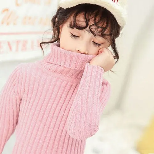 Girls Boys Turtleneck Sweater Knitwear Winter Warm Turtle Neck