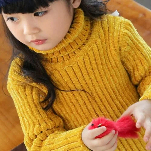 Girls Boys Turtleneck Sweater Knitwear Winter Warm Turtle Neck