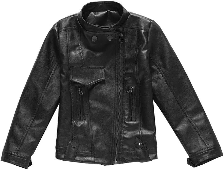 Girls Faux Leather Jackets Children's Zip Up Motorcycle Short PU Moto Biker Outwear Fitted Slim Coat