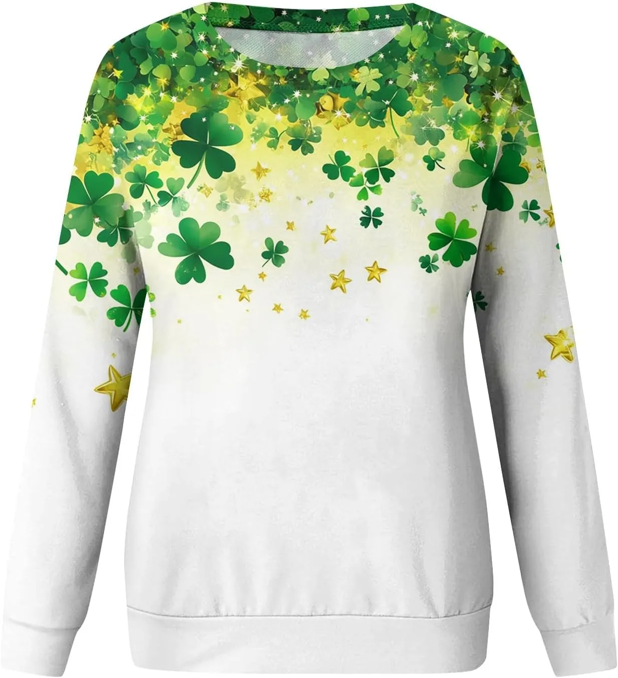 Green St Patricks Day SweatshirtWomens Long Sleeve Sweatshirt Round Neck Shamrock Print Loose Pullover