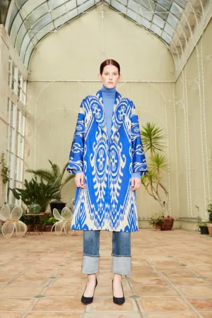 Handwoven Silk Ikat Shawl Coat - Shahlo - 'Blue-Eyed Beauty'
