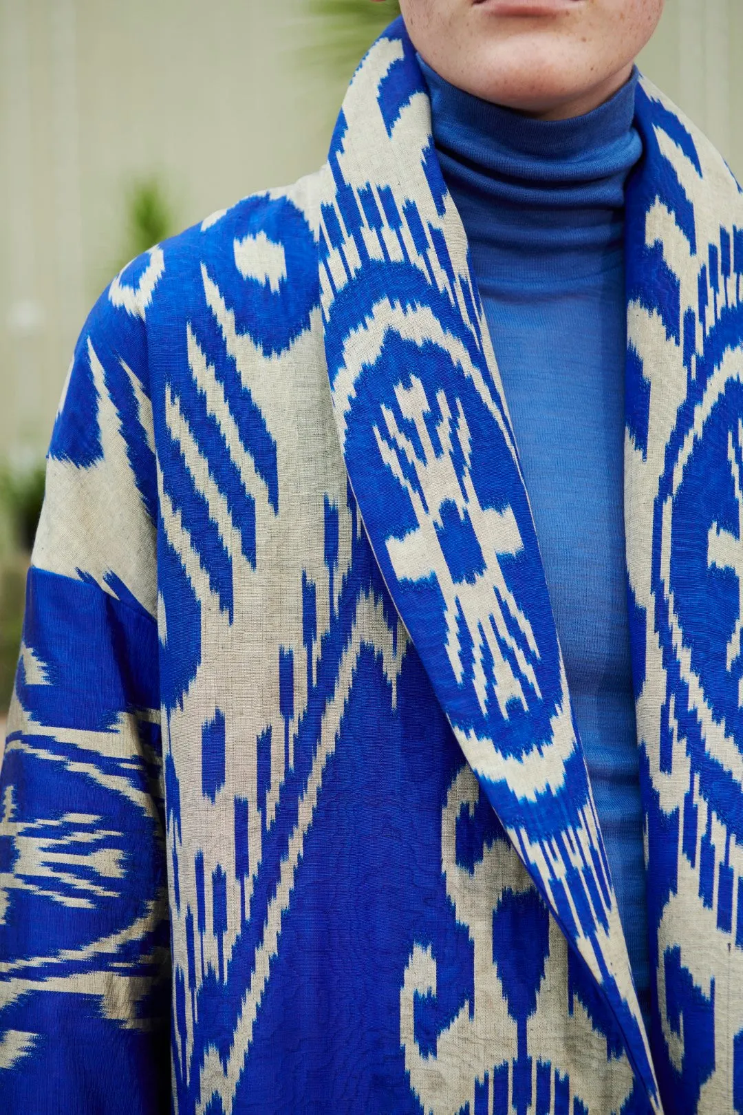 Handwoven Silk Ikat Shawl Coat - Shahlo - 'Blue-Eyed Beauty'
