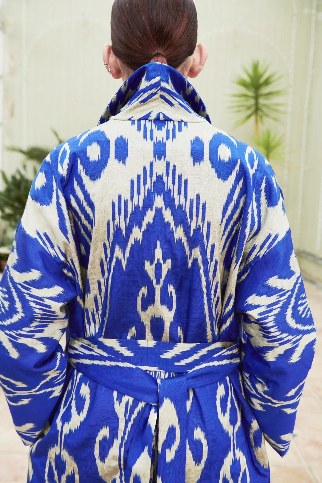 Handwoven Silk Ikat Shawl Coat - Shahlo - 'Blue-Eyed Beauty'