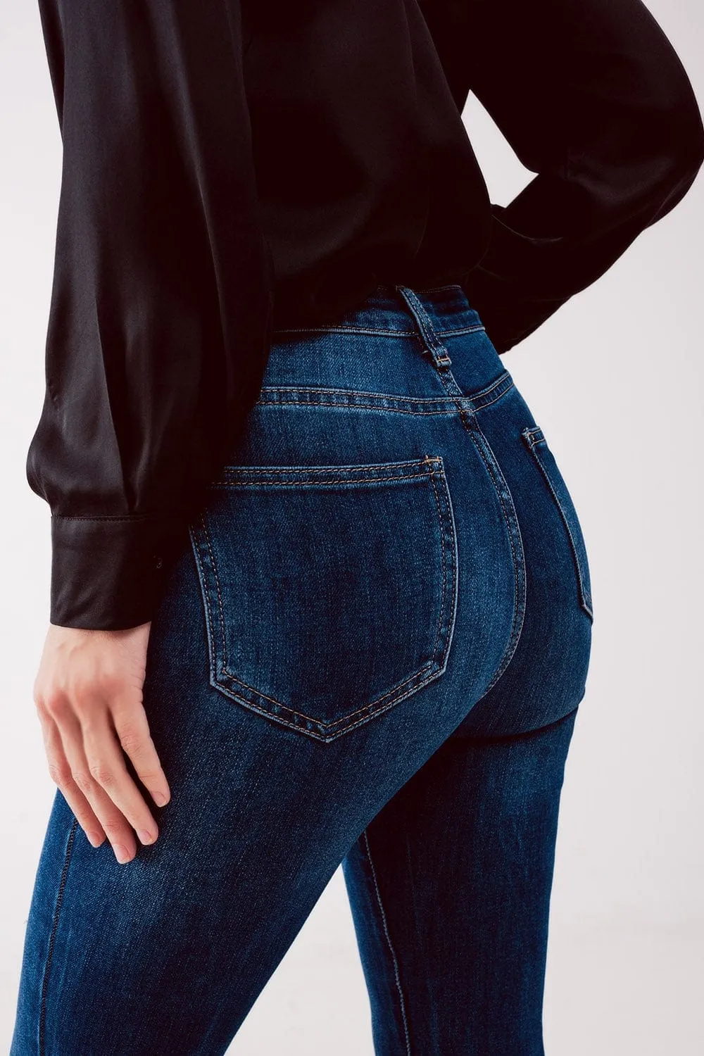 High Waist Ripped Skinny Jeans In Midwash Blue