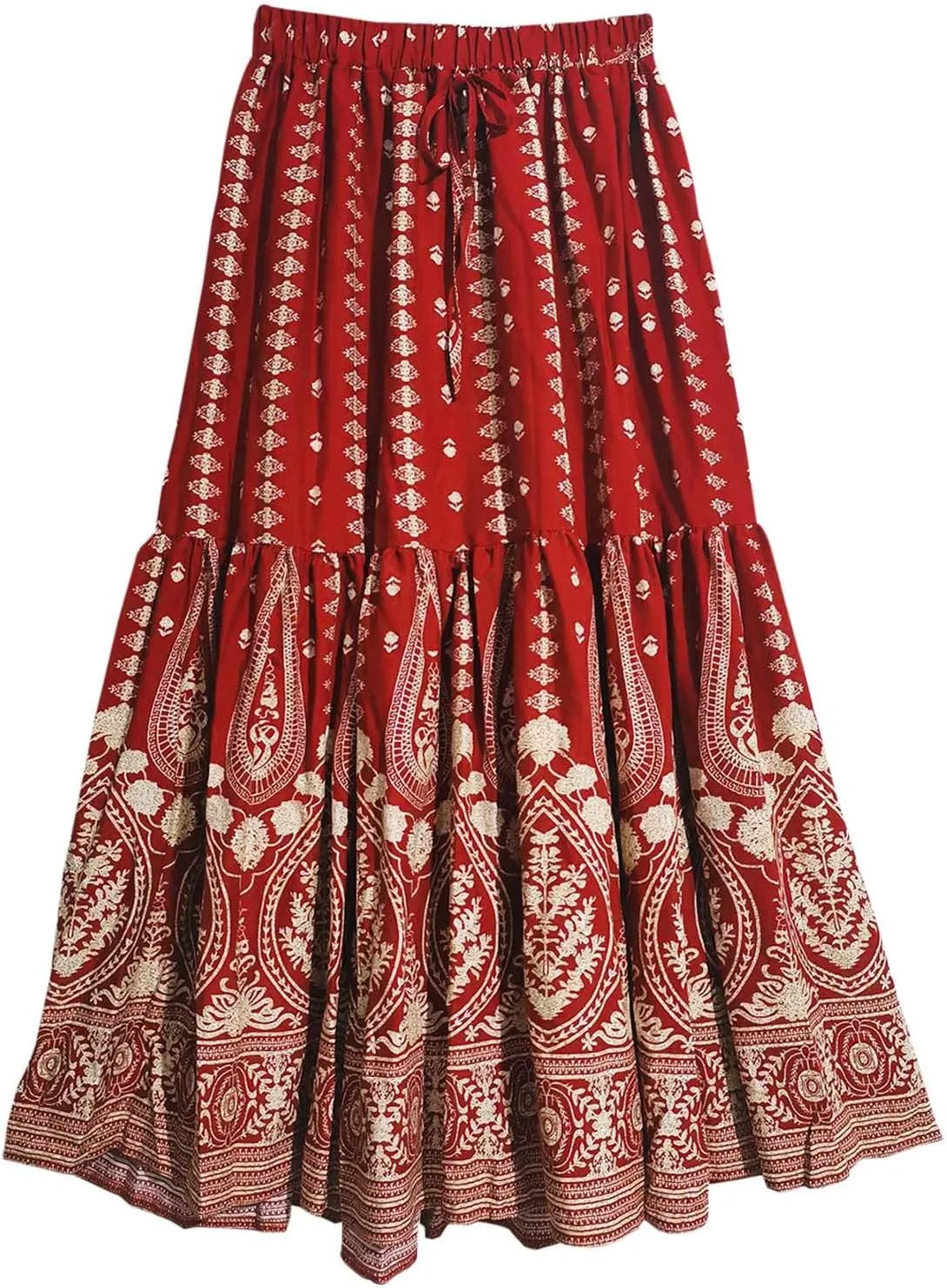 High Waisted Skirts for Women Bohemian Print Drawstring A Line Beach Flowy Skorts Dress Casual Pleated Long Maxi Skirts