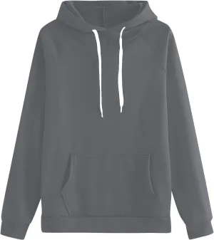 Hoodie for Women Long Sleeve Fleece Oversized Pullover Tops Long Sleeve Drop Shoulder Pocket Blouses Preppy Clothes