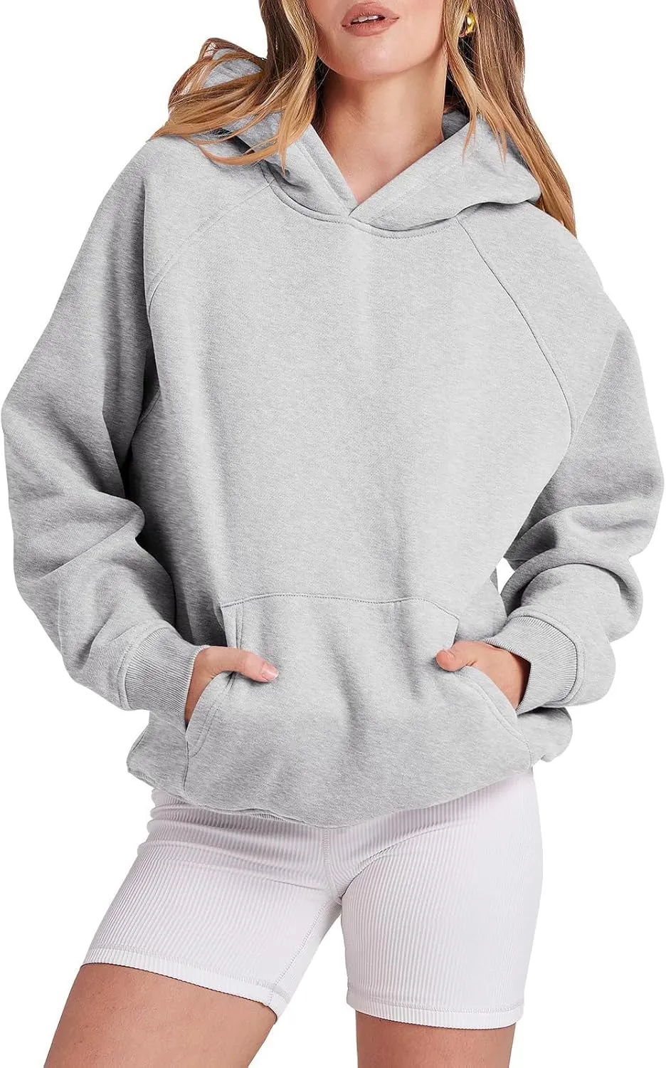 Hoodies for Women Oversized Fleece Long Sleeve Basic Sweatshirts Pullover Sweatershirt Fall Outfits with Pocket