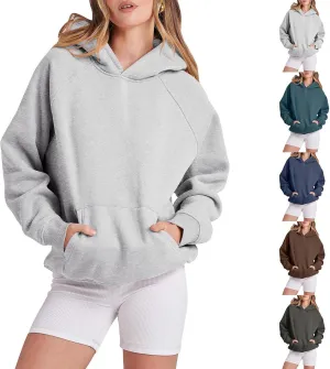 Hoodies for Women Oversized Fleece Long Sleeve Basic Sweatshirts Pullover Sweatershirt Fall Outfits with Pocket