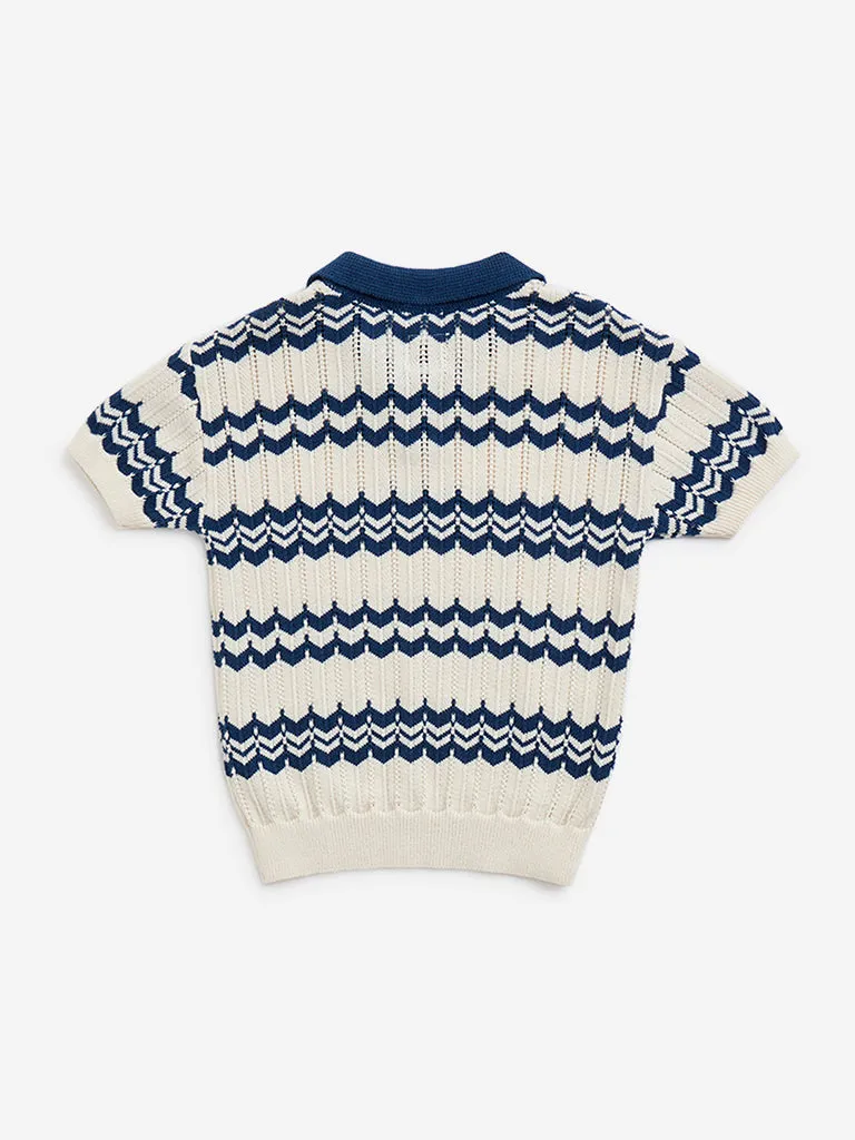 HOP Kids Navy Knit-Textured Cotton-Blend T-Shirt