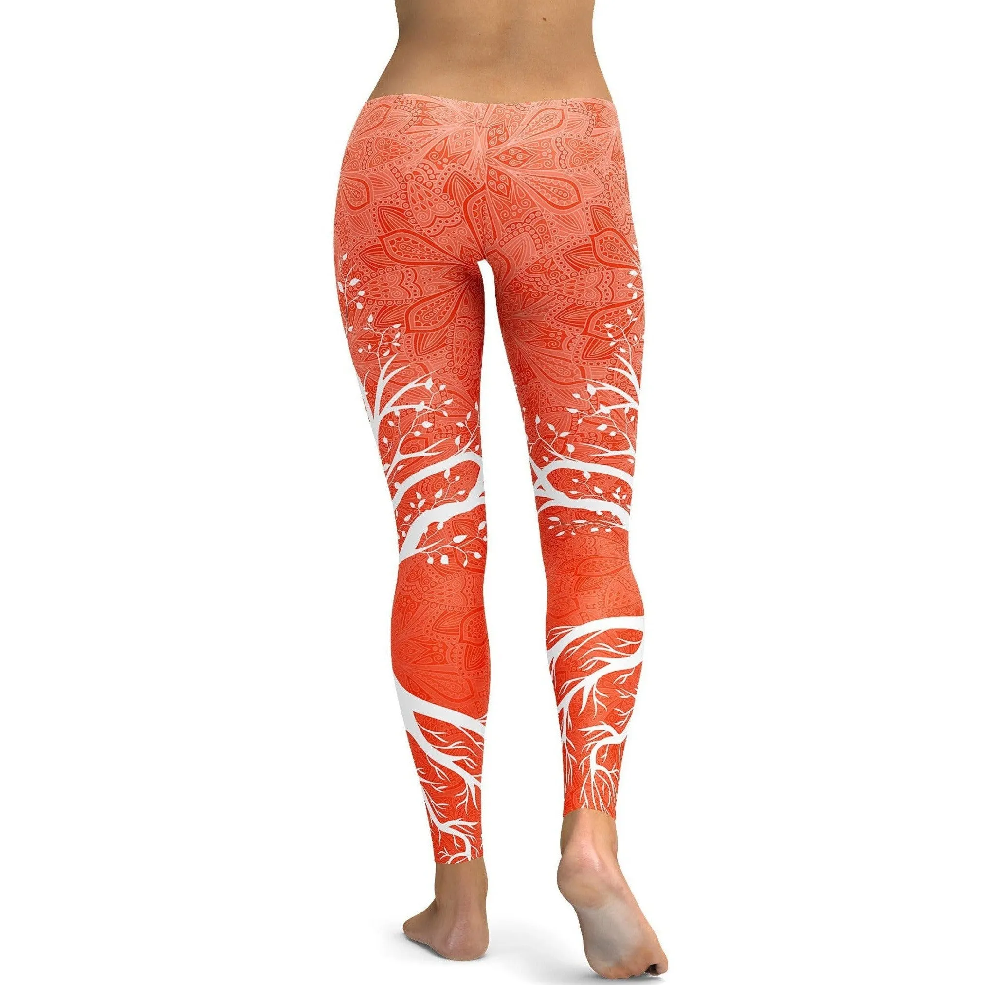 Hot Orange Tree of Life Leggings