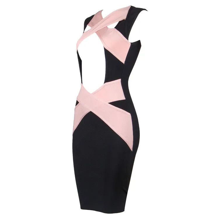 Hot Sale Bandages Hollow Out Sleeveless One Piece Sexy Blackless  Dress