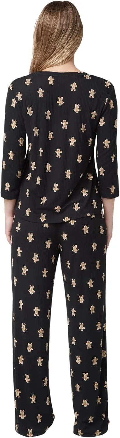 HUE Women's Ultra Ribbed 2 Piece Pajama Gift Set  Includes Cozy Long Sleeve Top and Pj Pant