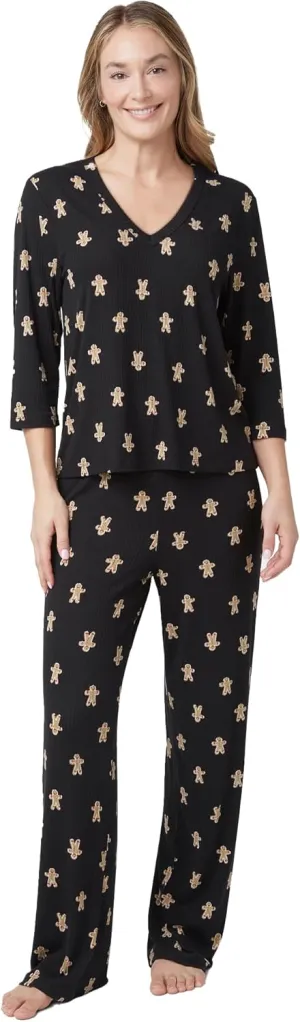 HUE Women's Ultra Ribbed 2 Piece Pajama Gift Set  Includes Cozy Long Sleeve Top and Pj Pant