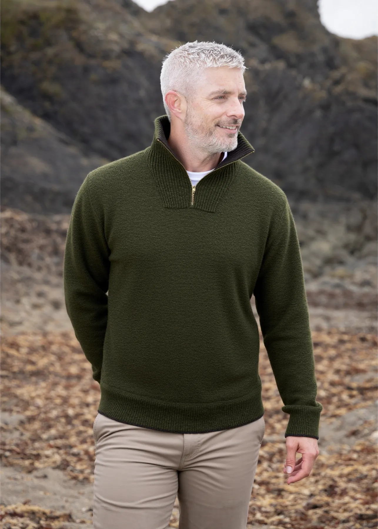 IrelandsEye Men's Half Zip Pullover | Green Marl