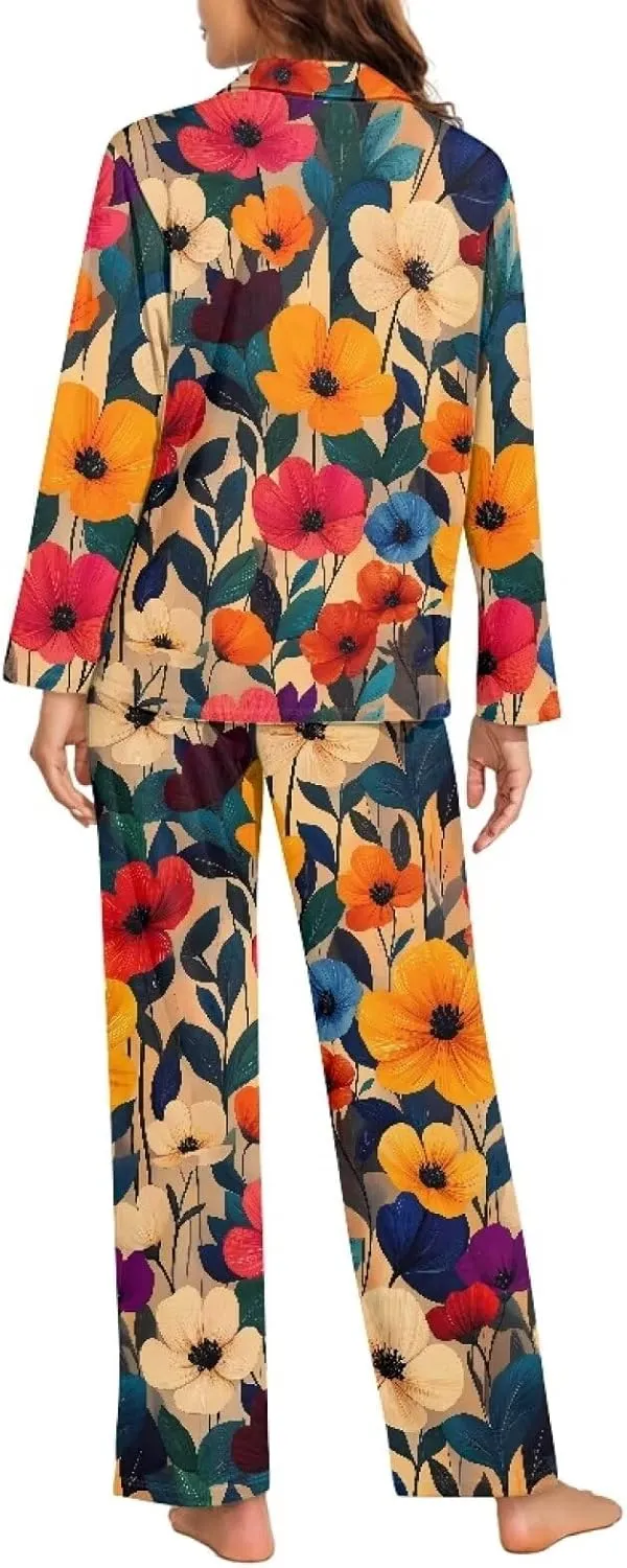 Irisjudy Women's Pajama Sets Button Down Sleepwear with Pocket, Strawberry Flowers 2 Piece Cozy Loungewear Sweater Sets