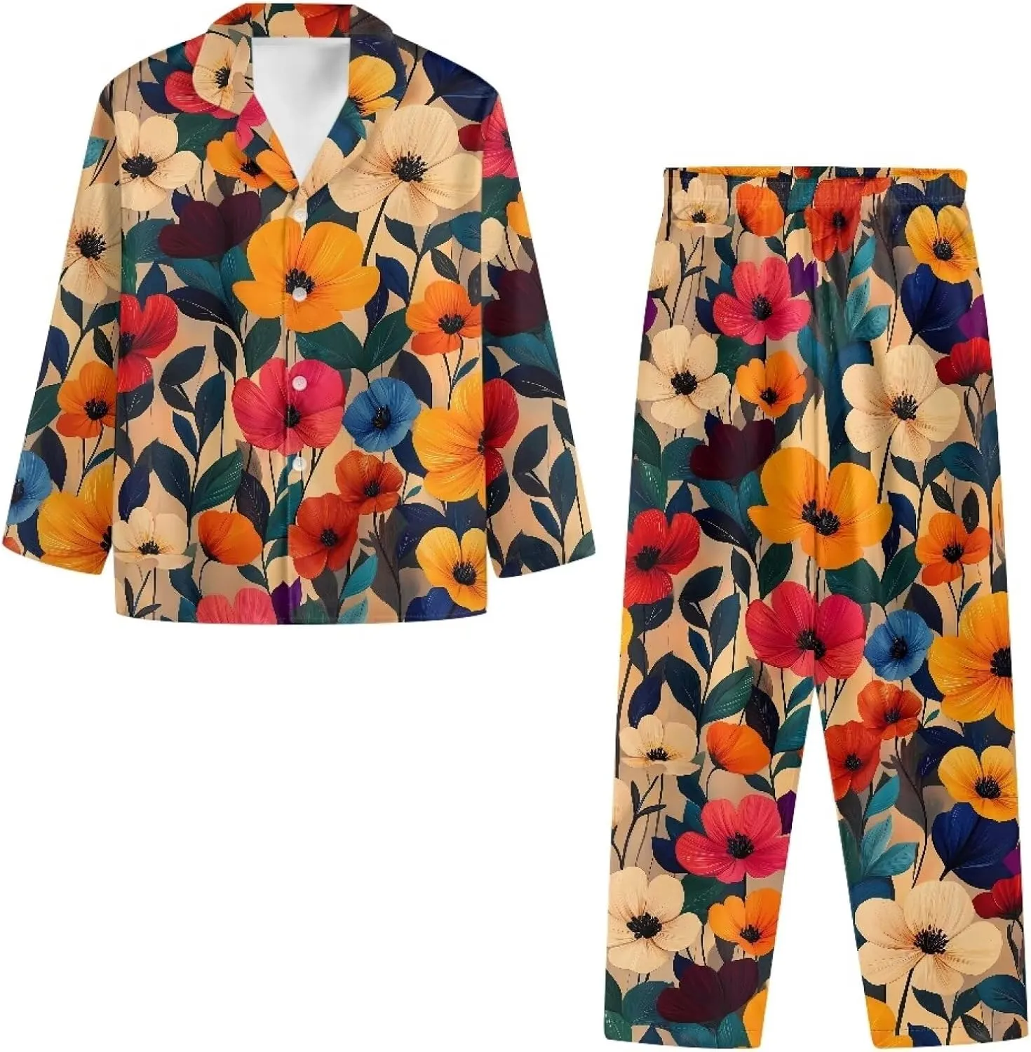 Irisjudy Women's Pajama Sets Button Down Sleepwear with Pocket, Strawberry Flowers 2 Piece Cozy Loungewear Sweater Sets