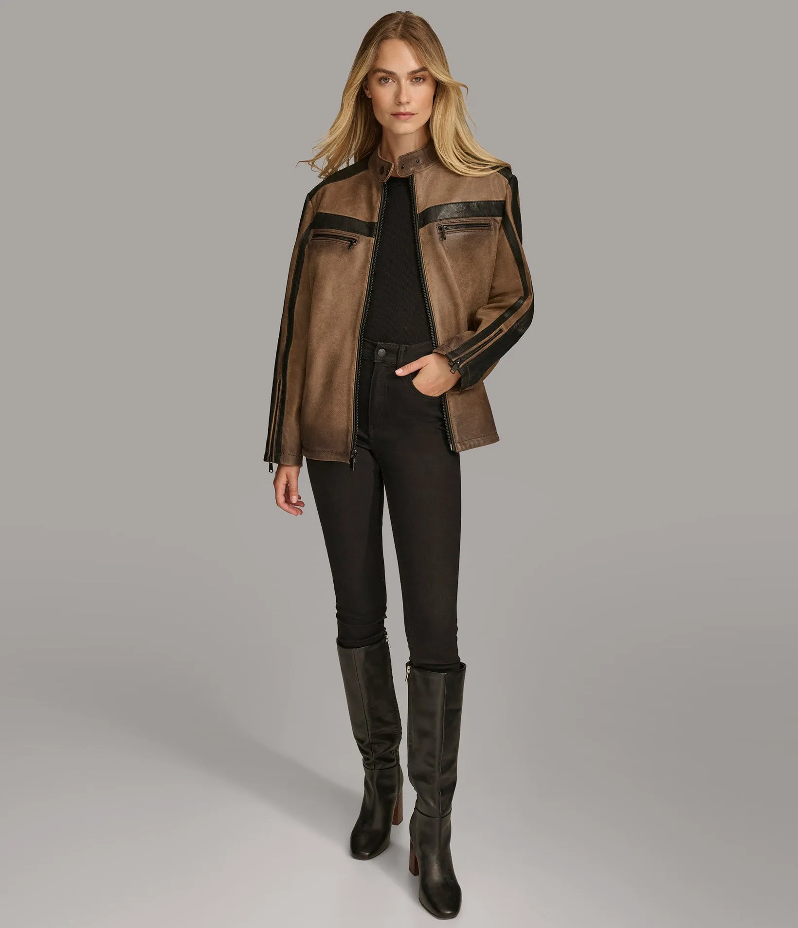 Jade Color Block Racer Jacket
