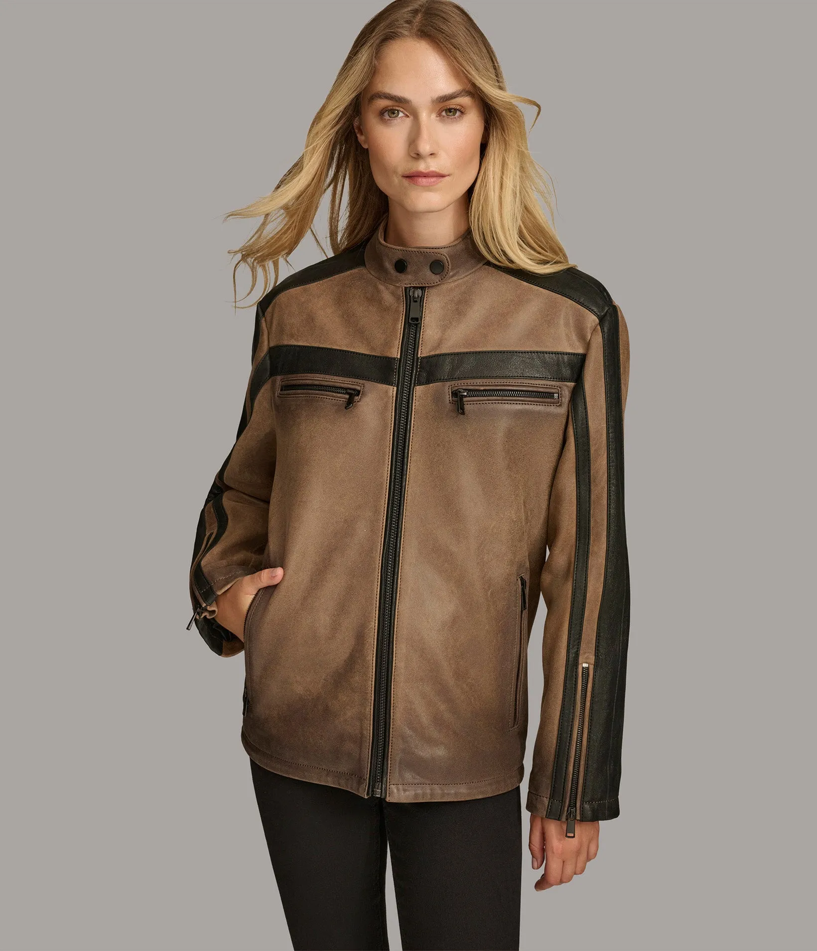Jade Color Block Racer Jacket