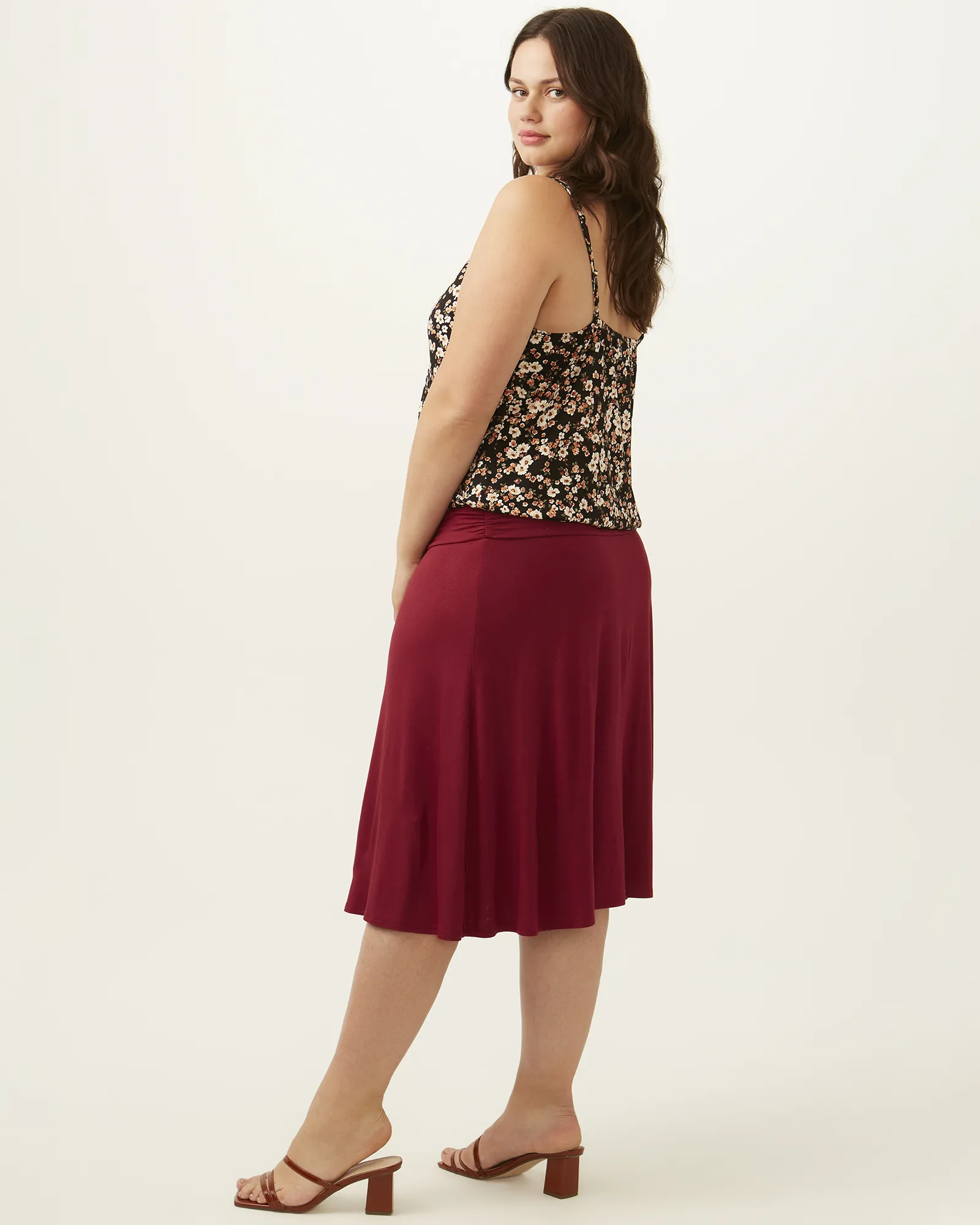 Javanna Midi Flow Skirt | Burgundy