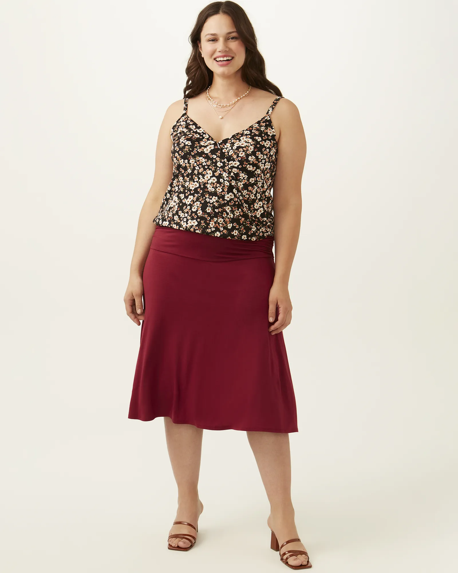 Javanna Midi Flow Skirt | Burgundy