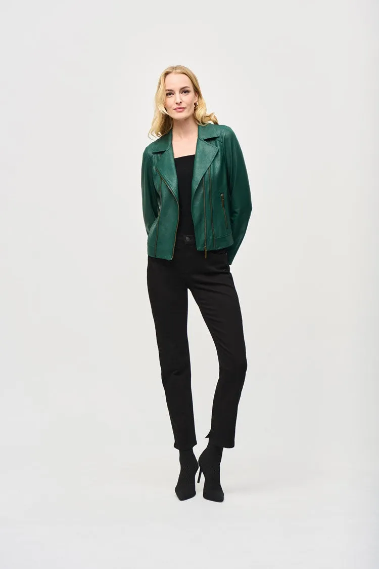 Joseph Ribkoff - Foiled Knit Moto Jacket - 243905 - Absolute Green