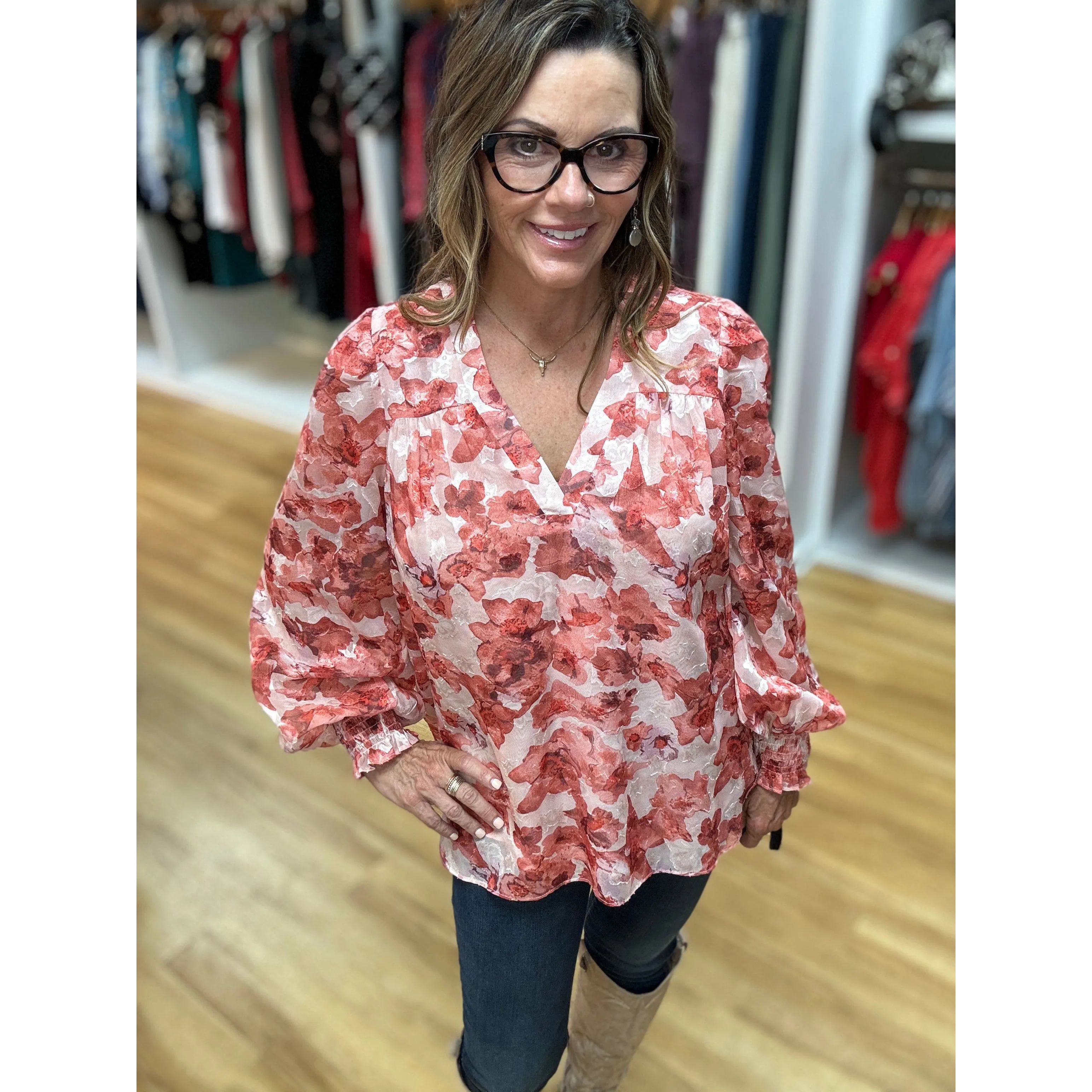 Joy Joy V-Neck Blouse - Autumn Leaves
