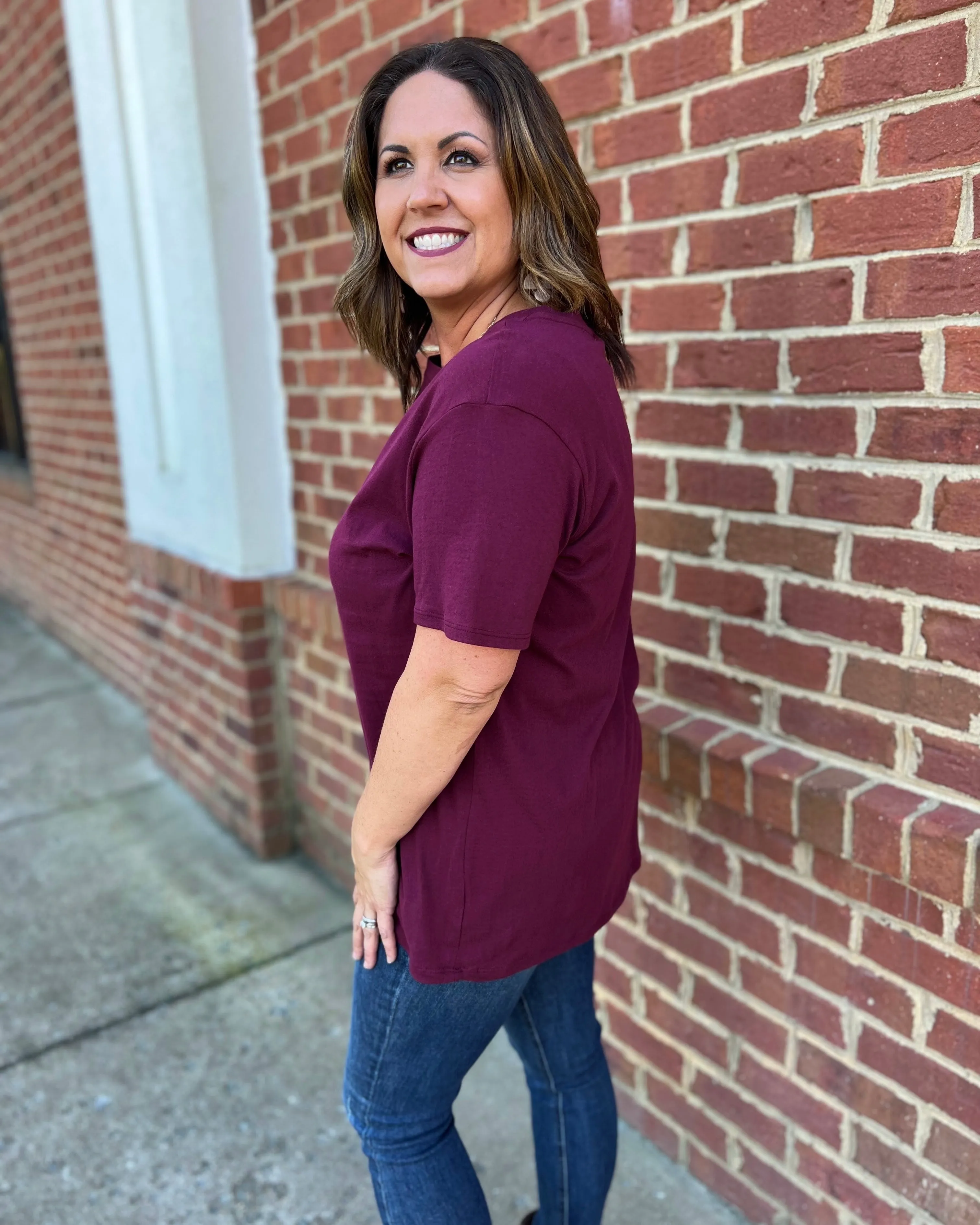 Karissa Boyfriend Tee in Dark Burgundy FINAL SALE