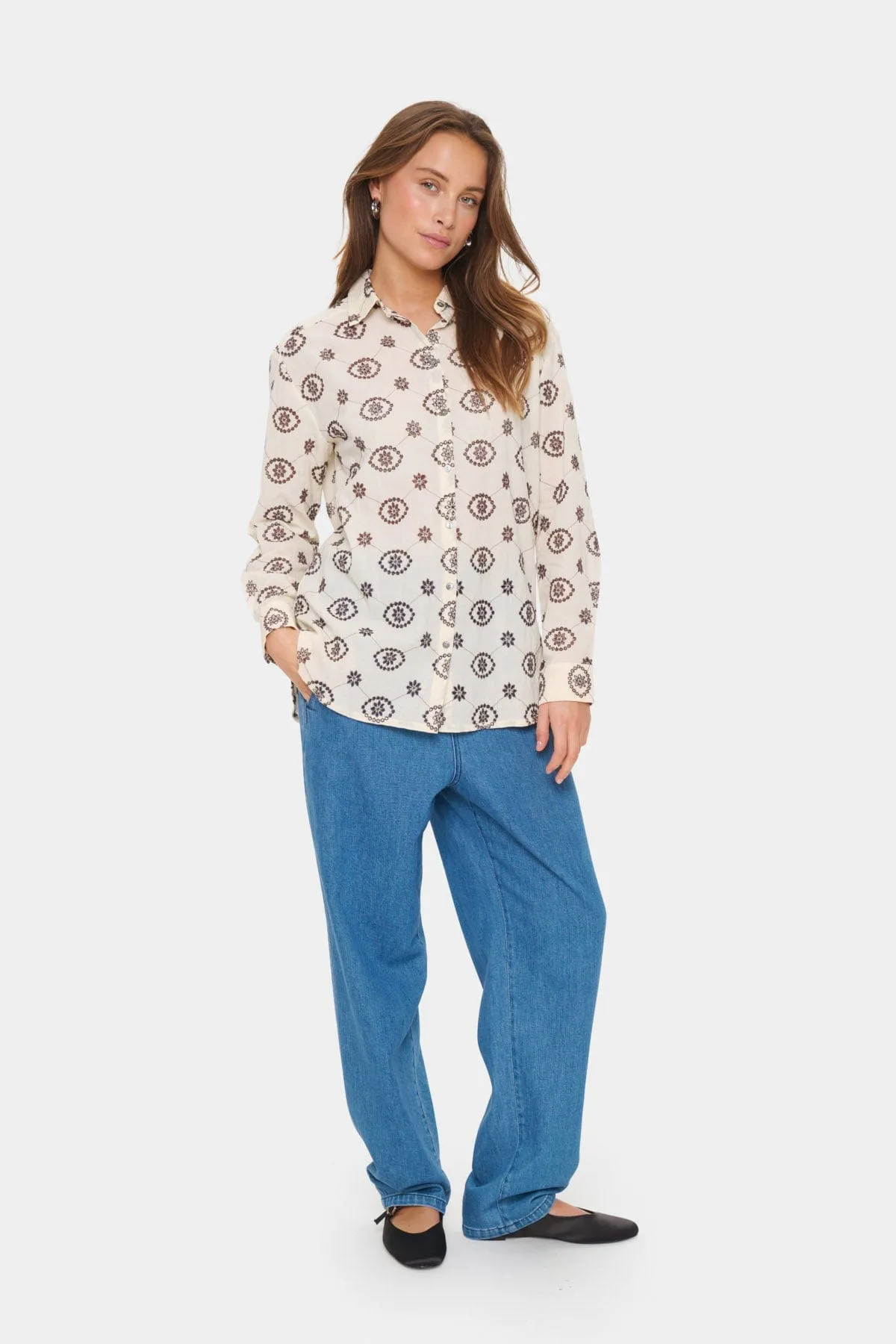 Kendra Broderie Shirt - Winter White