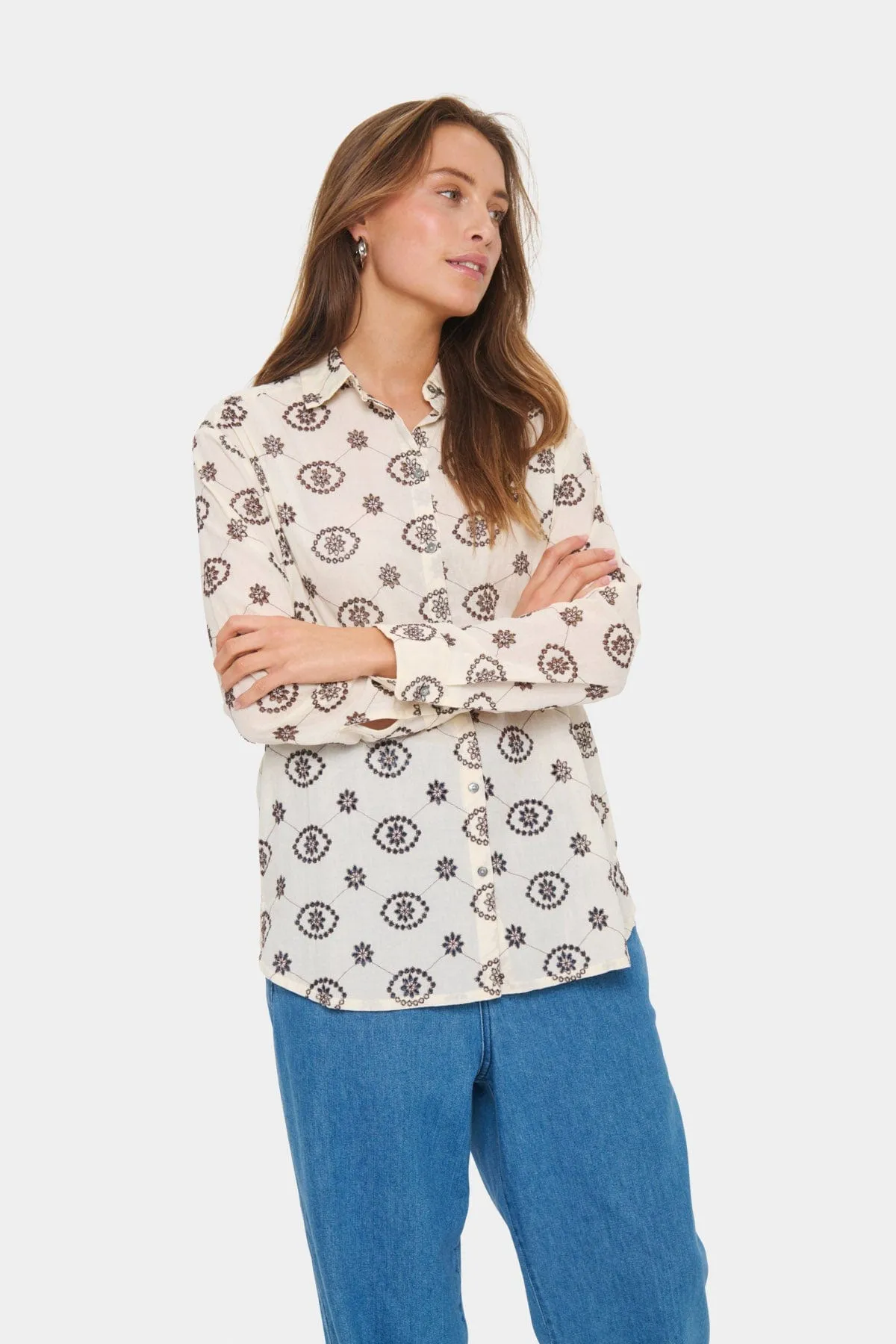 Kendra Broderie Shirt - Winter White