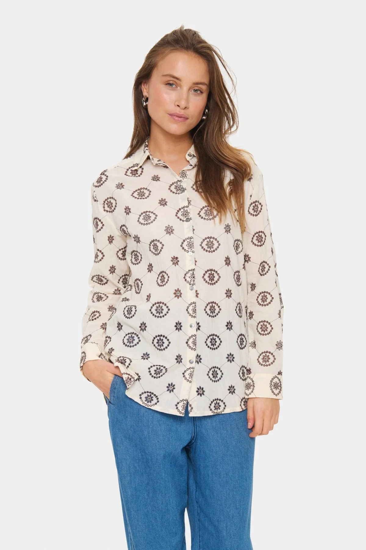 Kendra Broderie Shirt - Winter White