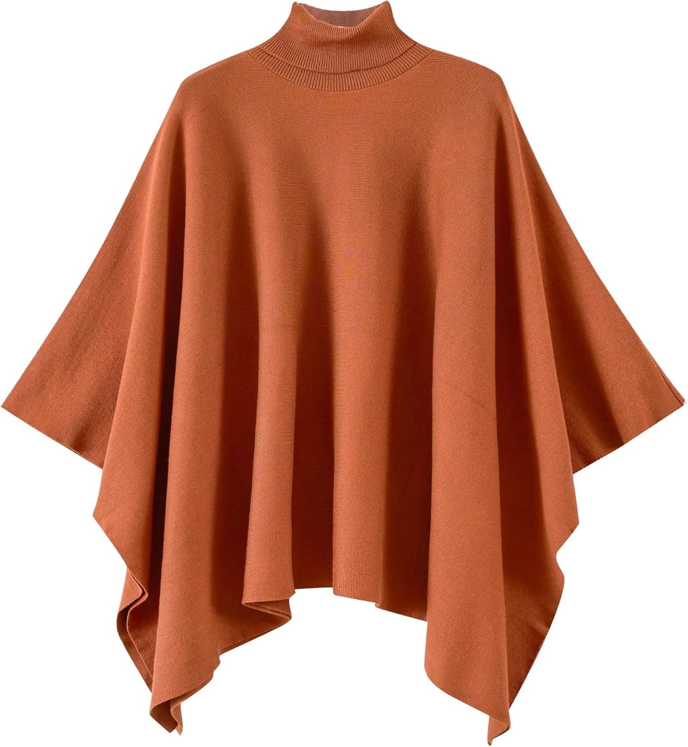 Knitted Poncho Pants Set Cozy Turtleneck Loungewear Outfit Wide Leg Pants Women Rust Toned Autumnal Chic