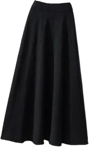 Knitted Ruffle Skirt Korean Autumn Winter Long A-Line Skirt Women Elastic High Waist Wool Warm Midi Pleated Skirt