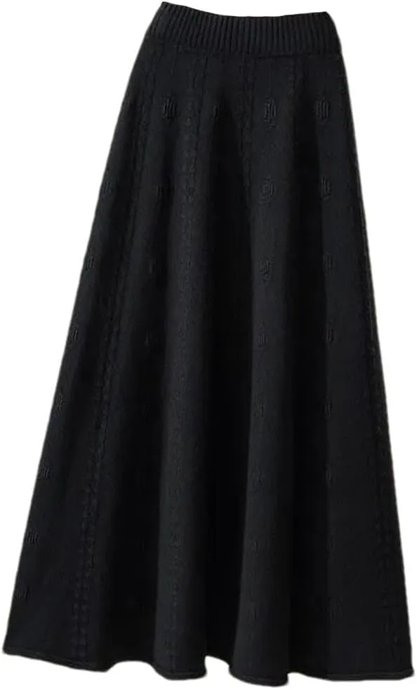 Knitted Ruffle Skirt Korean Autumn Winter Long A-Line Skirt Women Elastic High Waist Wool Warm Midi Pleated Skirt