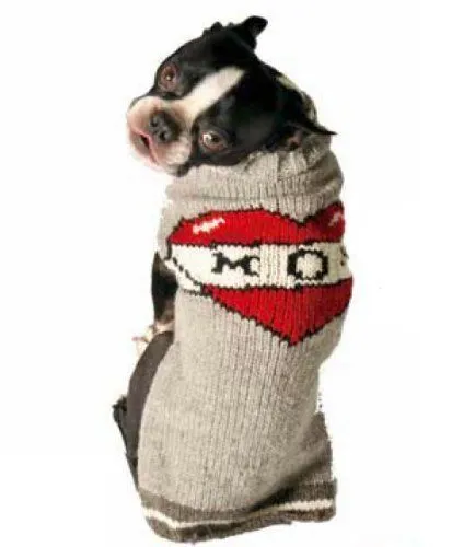 Large Dog Wool Sweater - "Heart MOM"