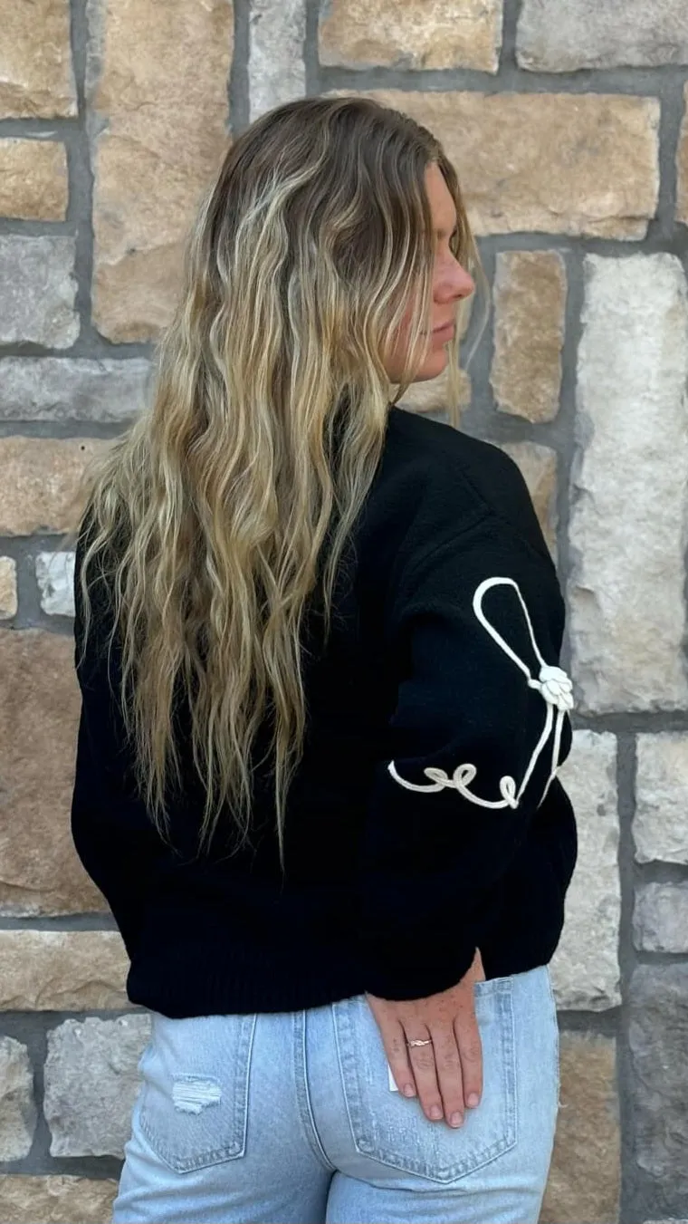 Lightweight Sweater with Bow Applique