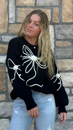 Lightweight Sweater with Bow Applique
