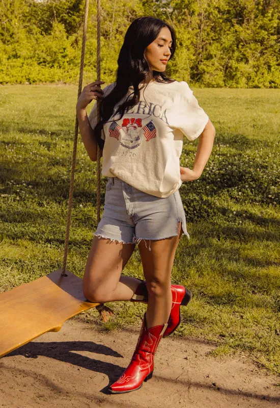 LivyLu - USA Bell 4th of July Tee Off White